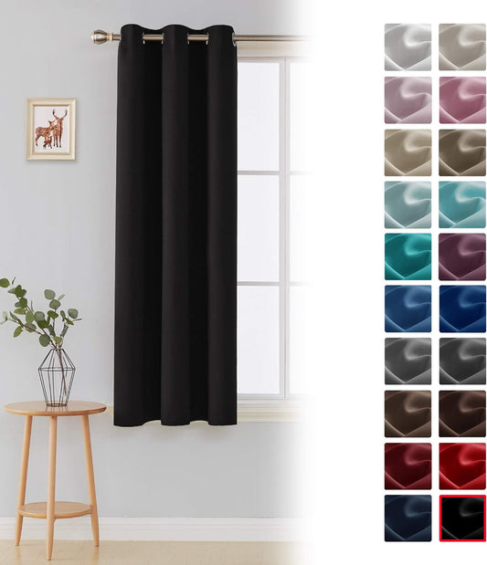 100% Blackout Curtains Solid Room Darkening Thermal Insulated Grommet Window Black Curtain Living Room, 42X63 Inch,1 Panel